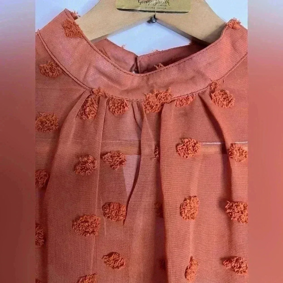 SHEIN Orange Blouse with Pom Poms and a Singapore Collar Size  Lg. - Picture 3 of 10